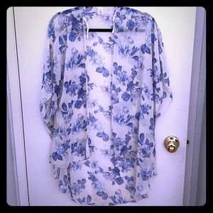 Cream blue and violet flower cover up